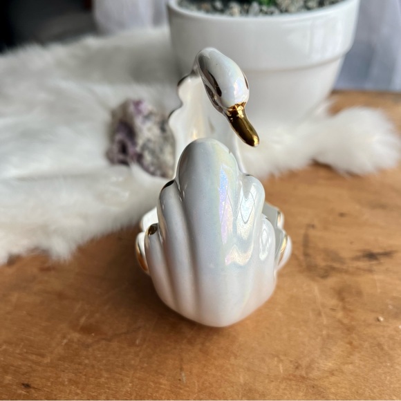 Vintage Lusterware Swan Trinket Bowl with Gold Accents - Picture 7 of 8
